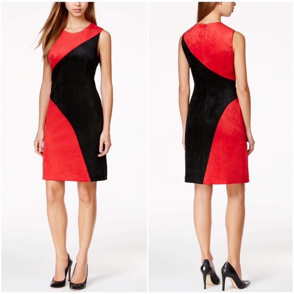 Calvin Klein Colorblocked Faux Suede Dress